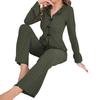 Dammode 2-delat Loungeset Ribbat Knäppning Nedåt Kavajkrage Rosett Pyjamasset Långärmad Mjuk Bekväm Pjs Sovkläder