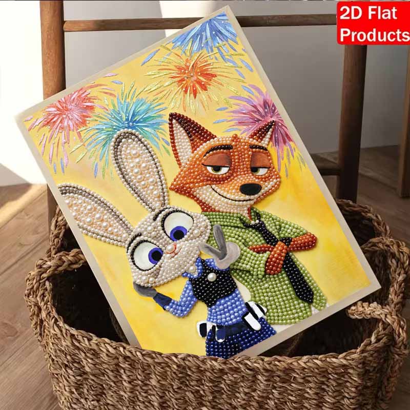 Disney Pearl Art Painting Home Wall Decor Zootopia Judy Nick Fireworks Art Crafts Handmade DIY Adult/Beginner Gift Creative Home Decor Frameless Decor