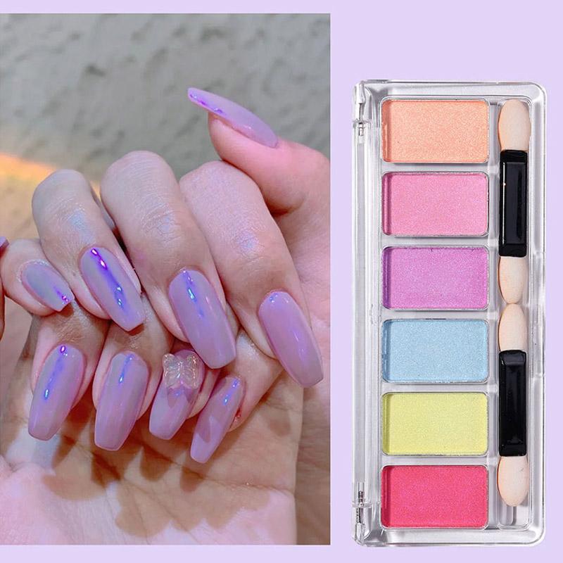 6 Colors/Box Nail Solid Powder Magic Mirror Laser Effect Chrome Pigment Glitter Dust DIY Design Nail Art Decoration