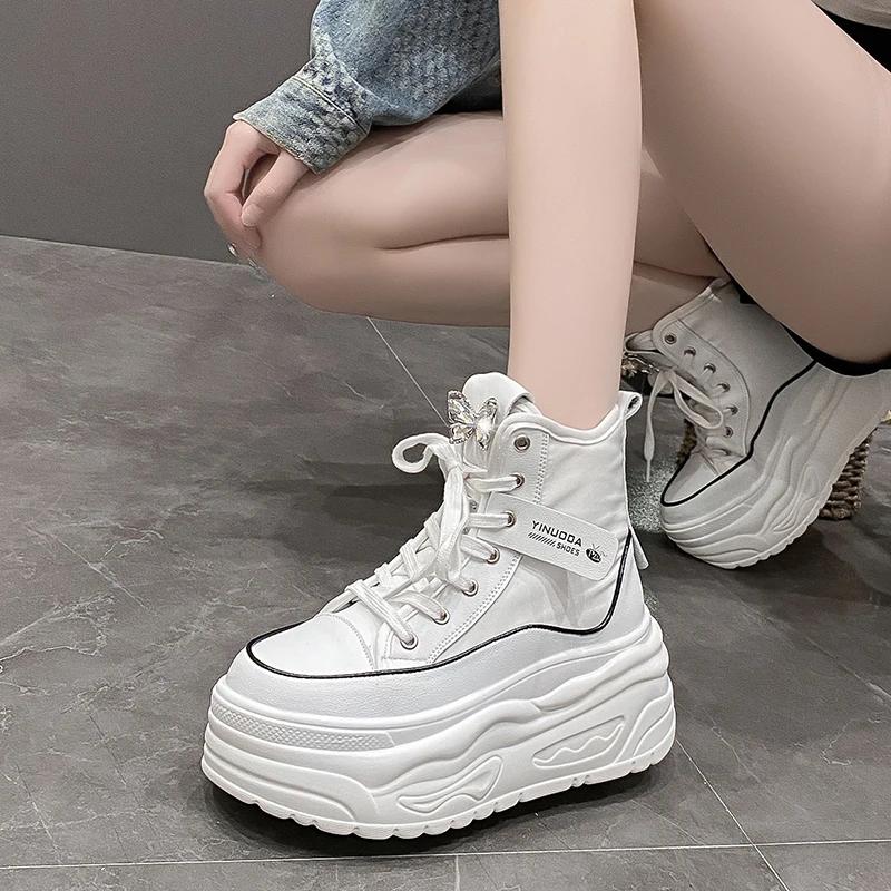 Fashion Fashion Spring Black Thick Sole Casual Dad Shoes Breathable Chunky Sneakers Lace-up 8CM High Platform Sports Shoes Zapatos Mujer
