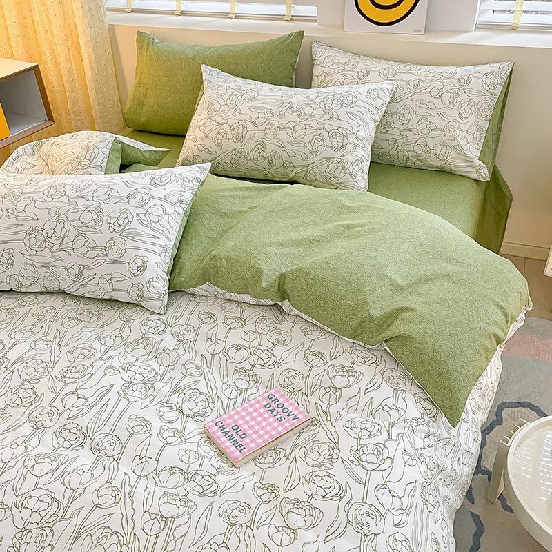 Pure Cotton 60-count Four-piece Set, Pure Cotton Thickened Bed, Three-piece Set, Long-staple Cotton, Small Fresh Quilt Cover, Fitted Sheet