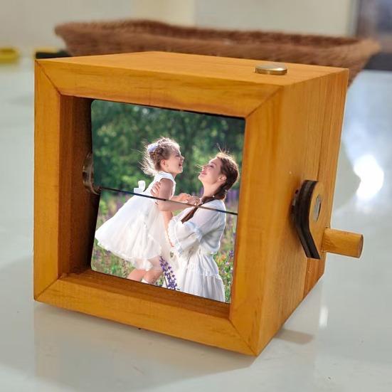 Personalized Flipbook Animation Box with Built-In Lighting Hand-Cranked Picture Album for 46250 Photos Wooden Frame Unique Gift for Memories