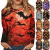 Women's Fashion Casual Halloween Printed Round Neck Long Sleeve Pullover Top
