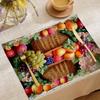 Față de masă cu coș de fructe, cu design împletit și fructe colorate, pentru decorațiuni de masă