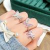 Anillo de Apertura Mariposa de Zirconia Rosa con Diamantes Completos de Lujo Ligero para Industria Pesada Anillo de Personalidad Delicada de Sentido Premium Nicho Femenino
