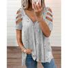 New Foreign Style Women's T-Shirt V-Neck Zipper Printed Loose Casual Top