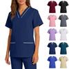 Women Stretch V Neck Short Sleeve Workwear Top with Pockets Quick Dry Fabric for Healthcare Hospitality Uniforms