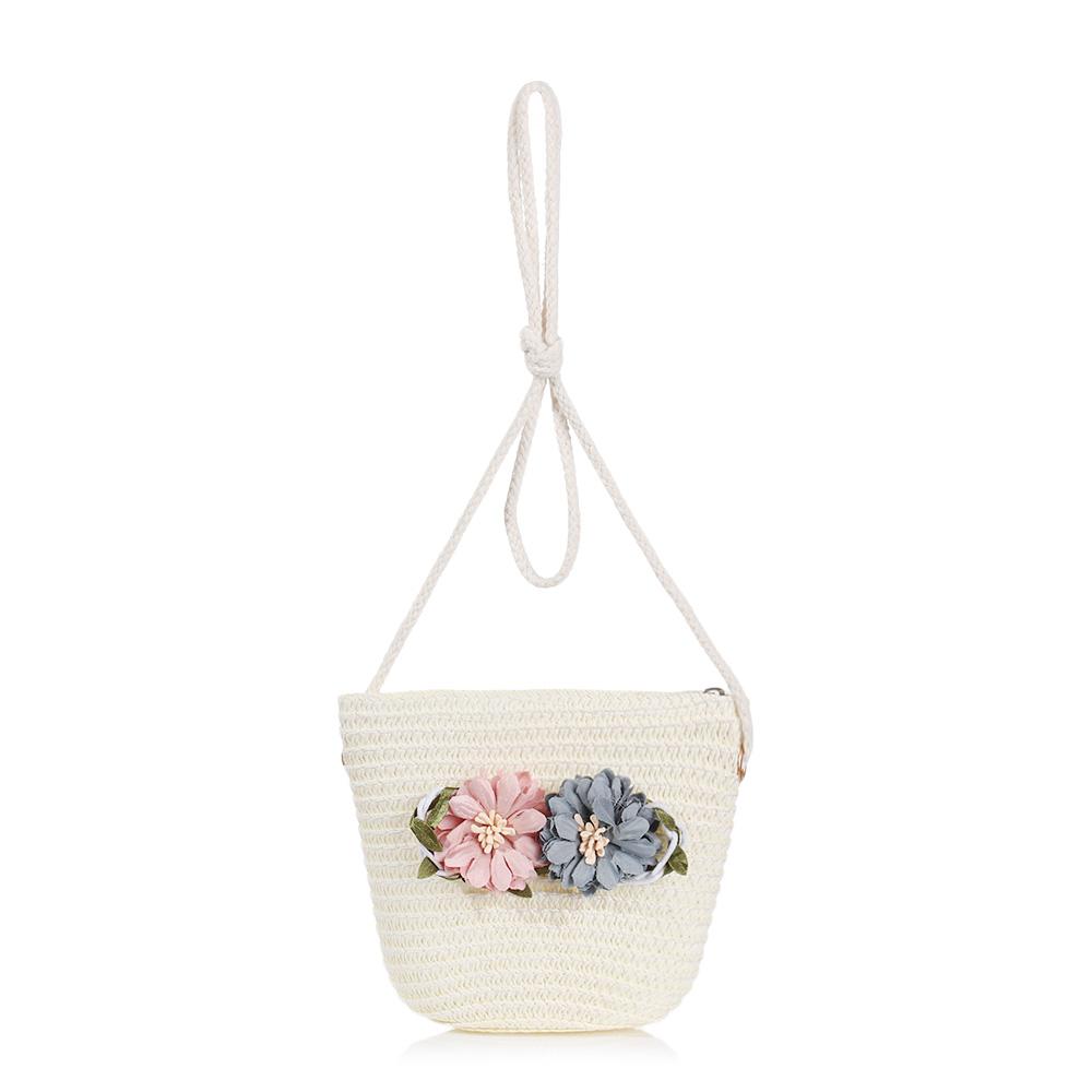 Travel Straw Weaving Toddler Baby Girls Summer Hat Flower Sunshade Caps Shoulder Bag Wide Brim Hats