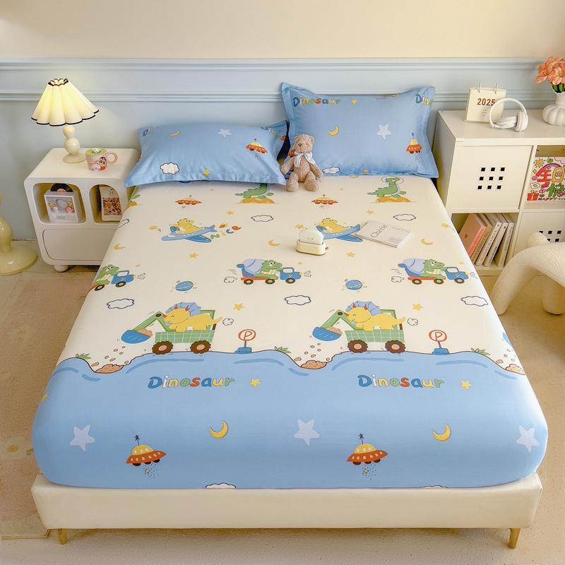 Cearceaf de pat din bumbac pur Stil desen animat Cearceaf cu elastic Mărime Queen/King Husă de pat Adulți Copii Lenjerie de pat sabanas (Fata de perna Nevoie Comanda)