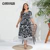 Women's Dress Plus Size Elegant Temperament Elastic Waist V-Neck Long Dresses