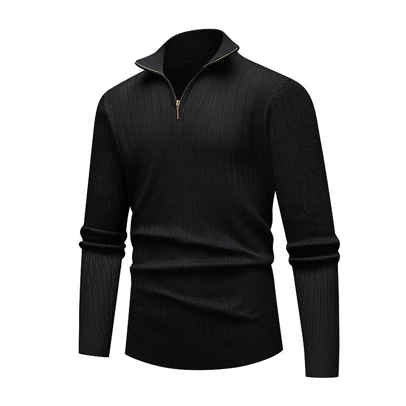Men's Knit Pullovers Casual Warm Zipper Stand Collor Knitted Sweater Men