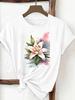 (Asian Size) Women Fashion Tee Top Watercolor Trend Flower Clothing T Shirt Woman Print Female Short Sleeve Graphic T-shirts