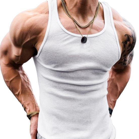 Men Summer Vest O-neck Sleeveless Slim Fit Tank Tops Wide Shoulder Straps Ribbed Solid Color Casual Sports Vest Quick-Drying Fitness Top