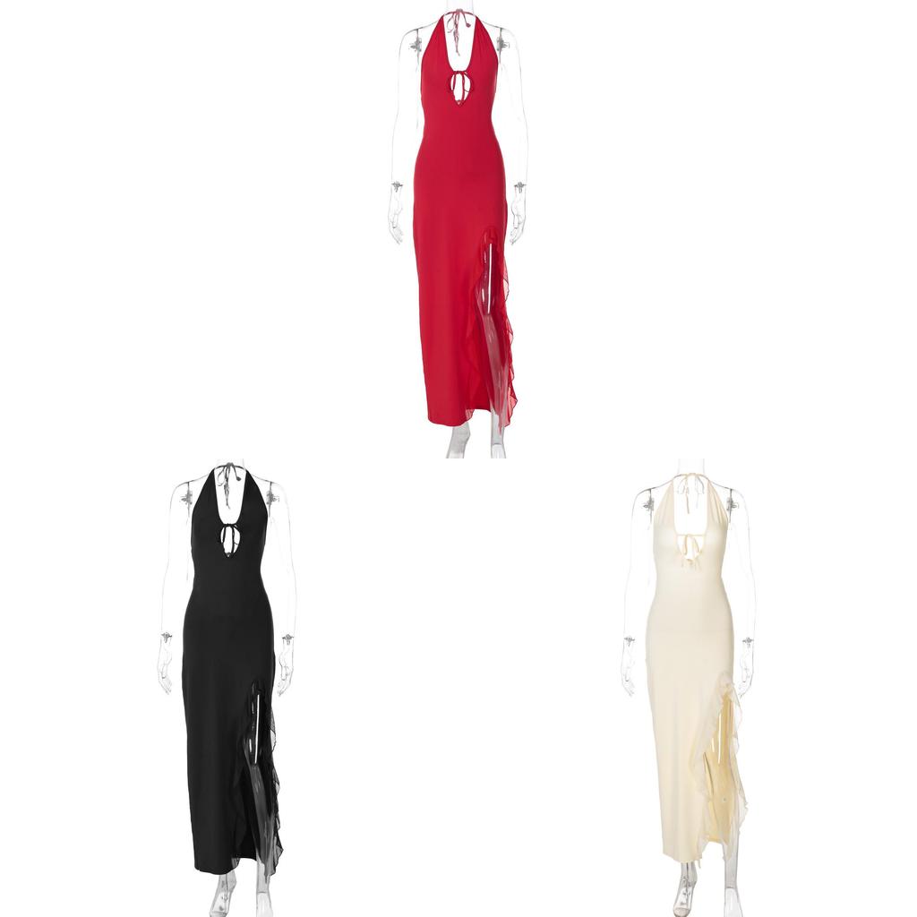 Sexy V Neck Backless Dress For Women With Ruffle Trim And High Waist For Spring