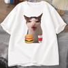 Cat Crunching Food Meme Tshirt Women Unisex Silly T Shirts Funny Cat Eating TShirt Cotton Short Sleeve Graphic Tees Streetwear