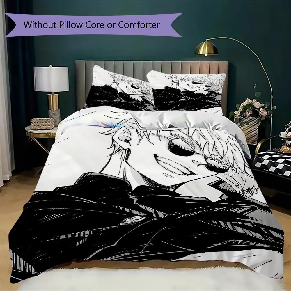 Jujutsu Kaisen Pattern Bedding Uilt Set Uilt Cover Pillowcase Home Decoration Birthday Gift (1 * Duvet Cover + 2 * Pillowcase Without Core)