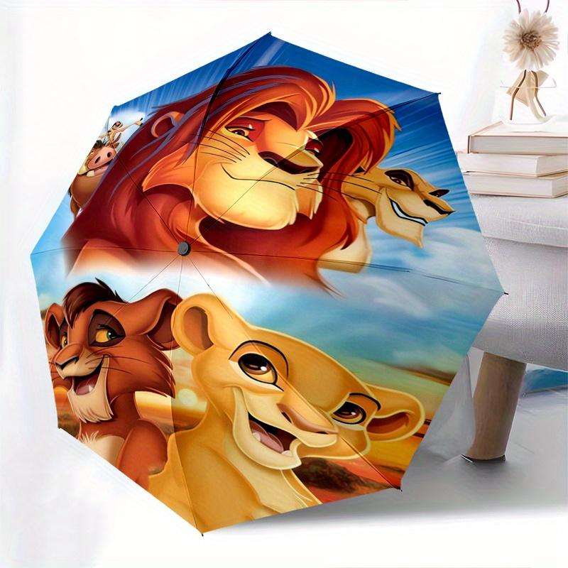Disney Lion King, Simba Themed Automatic Opening and Closing Folding Umbrella, Portable - Durable, 8-rib Umbrella Frame, Very Suitable for B