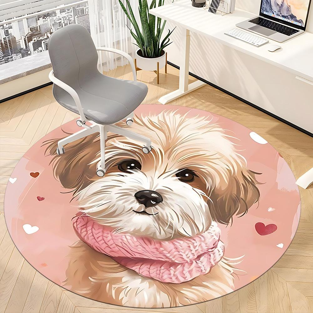 1PC Puppy Scarf Office Round Area Rug, Indoor Mat Suitable ForOffice, Under Office Chairs Bedroom Living Room Home Decor, Room Deco, F156