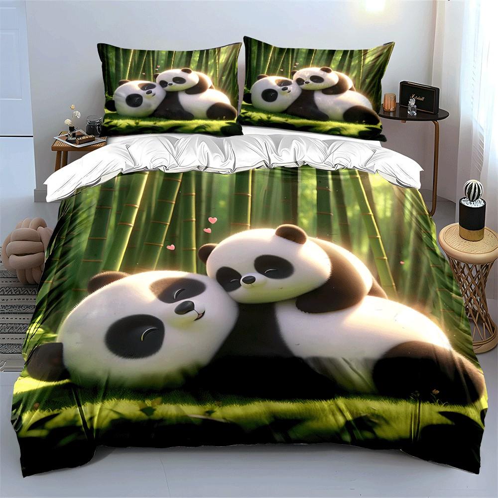 Panda-Themed Cozy Relaxation Set Exquisite Three-Piece Bedding Set Gift For Kids And Adults