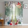 Cartoon Merry Christmas Tree Bells Village Snowing Tulle Sheer Voile Window Opening Drapes Shades ideal for Living Room Bedroom Space Home Decor