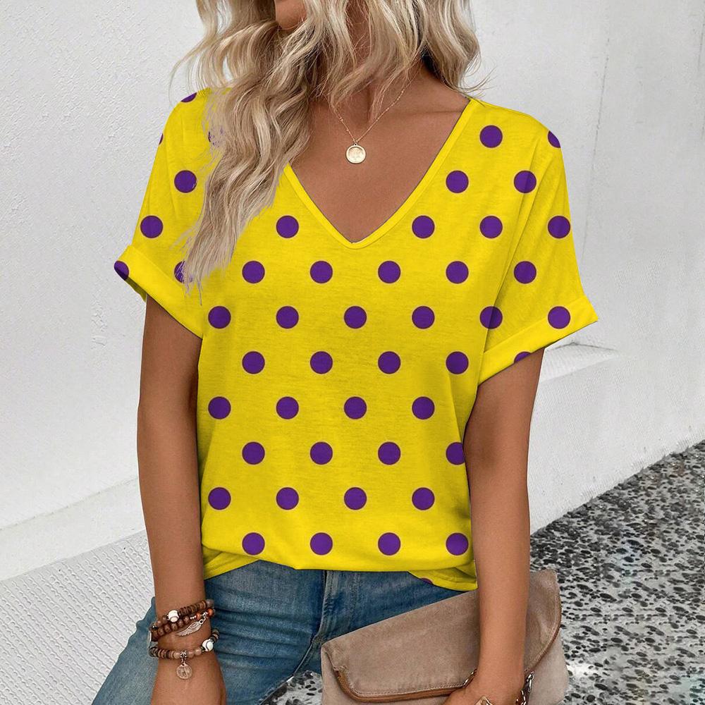 Camiseta de Verão Onda Circular Estampa 3D Mulheres Streetwear Casual Camisetas Y2k Tops Mulher Harajuku Decote em V Tees Roupa Oversized