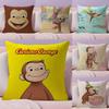 Curious George Monkey Cute Cushion Cover Natural Linen Pillow Case DoubleSided Print Decorative Sofa Pillowcase Home Decor Gift