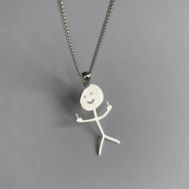 Fashion Hip Hop Funny Doodle Pendant Necklace For Man Woman Stickman Middle Finger Rock Punk Necklace Party Jewelry AVE
