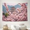 Japanese Cherry Blossom Temple Spring Landscape Wall Tapestry Machine Washable All Season Decor Art Print Nature Design Home