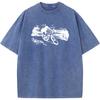 T-shirt imprimé vélo pour homme, en coton, col rond, délavé, décontracté, ample, délavé, été