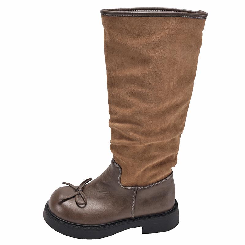 Queen Fan Black Retro Platform Boots Women's Boots 2025 New Autumn Versatile Skinny Knight Boots