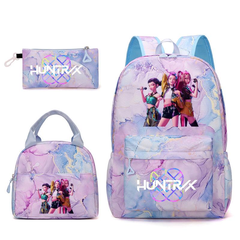 K-POP Huntress Girl Group Cartoon Print Student Backpack 3-Piece Set with Pencil Case and Lunch Bag Korean Style School Bag Gift Set