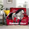 1PC Custom Name Horse Art Flowers Outdooor Flannel Blankets Throw Blanket All-Season Throw Gift Bedspread for Couch, Bed, Camping Holiday Birthday Gif