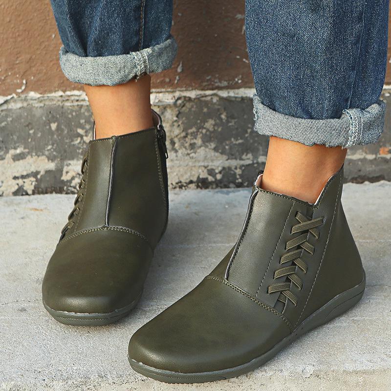 Women boots snow boots women shoes PU ankle winter flat retro fashion casual Slip-On Round Toe 2024 563