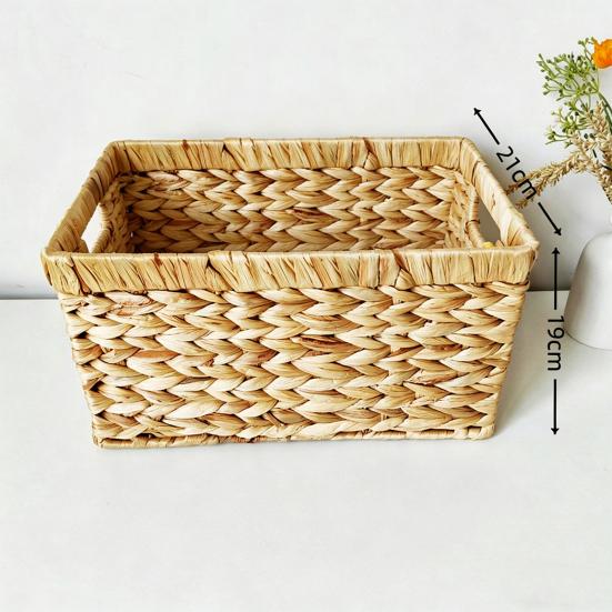 Storage Box Open Structure with Handles Container Space Saving Rattan Basket for Pantry Closet Bathroom