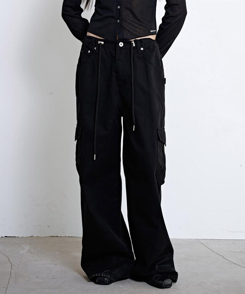 Sisibeu Washed Cargo Pants (Black)