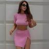 Summer 2025 Women's Sexy Knit Crop Top & Slit Button Mini Skirt Set