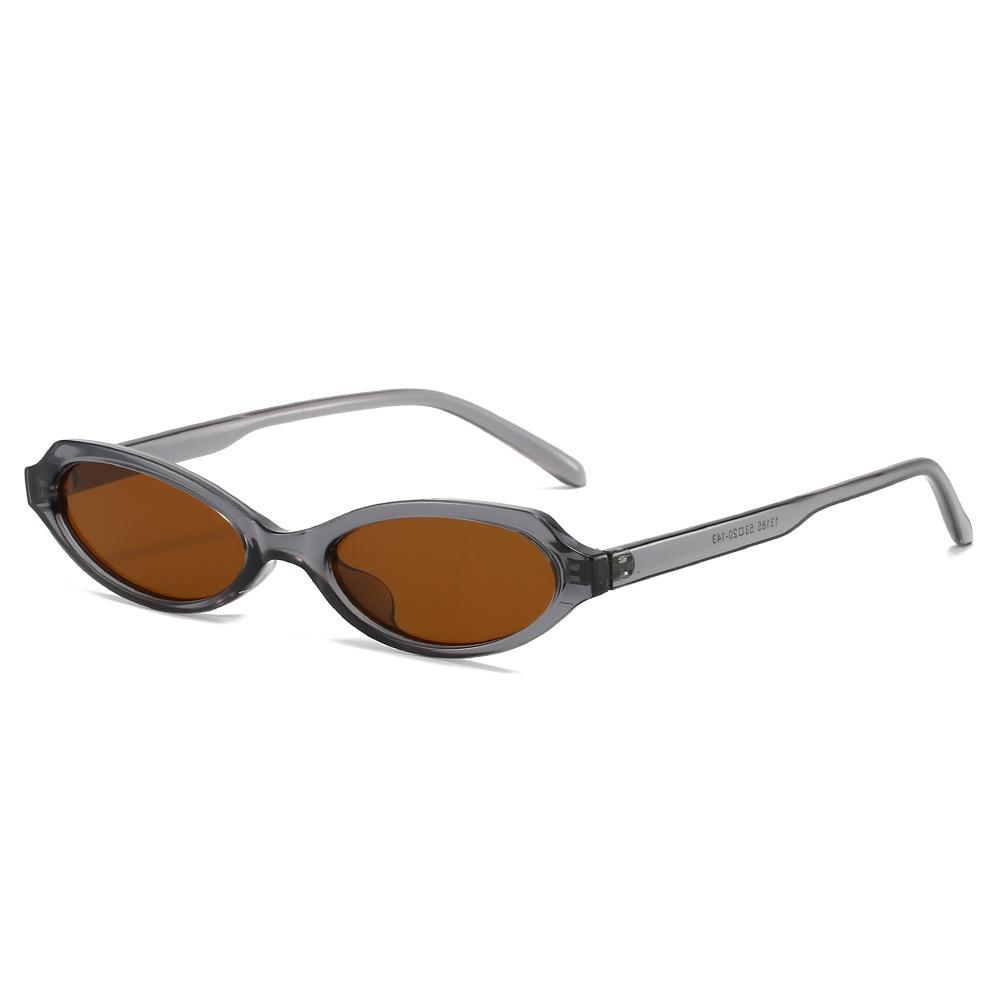 Korean Retro Brown Oval Frame Sunglasses Women New Small Frame Fashion Eyeglasses Personality Cate Eye Outdoor UV400 Sun Glasses
