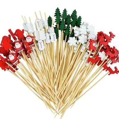 50/100 pièces Brochettes de Noël en bambou, pics à cocktail, décorations pour cupcakes, cure-dents jetables pour desserts et fruits, articles de fête