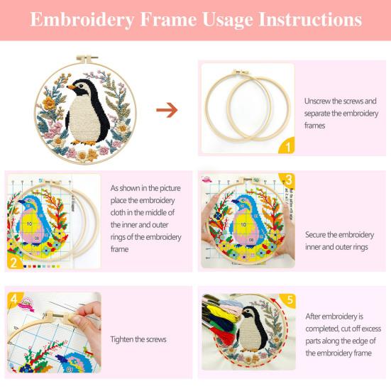 Embroidery Starter Kit for Beginners Cross Stitch Set with Floral Animal Landscape Patterns Pre-Printed Fabric Threads Needles Instructions DIY