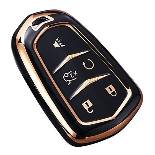 Für Cadillac Escalade Schlüsselanhänger-Abdeckung, für Cadillac ATS CTS CT6 STS SRX XT5 Schlüsselanhänger-Hülle, Premium-Soft-TPU, vollständiger Schutz, Smart-Schlüsselhalter