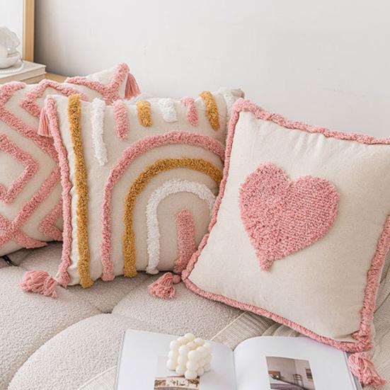 Throw Pillow with Detachable Pillowcase And Hidden Zipper Contarst Color Short Plush