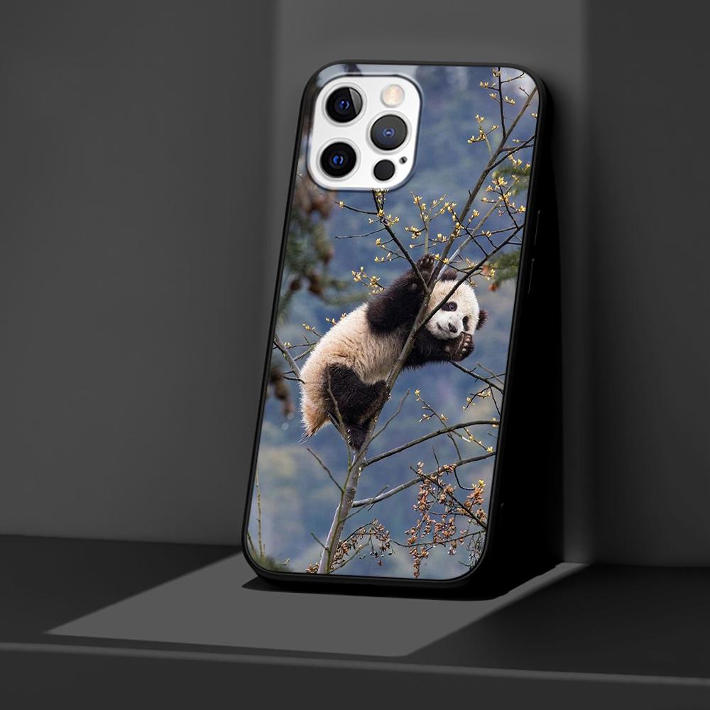 Coque Panda Ours Chinois pour Apple iPhone 14 11 13 12 Pro Max XR 7 8 + SE 2020 XS 6 6s Plus 5 5s Noire en Silicone Housse de Téléphone Coque