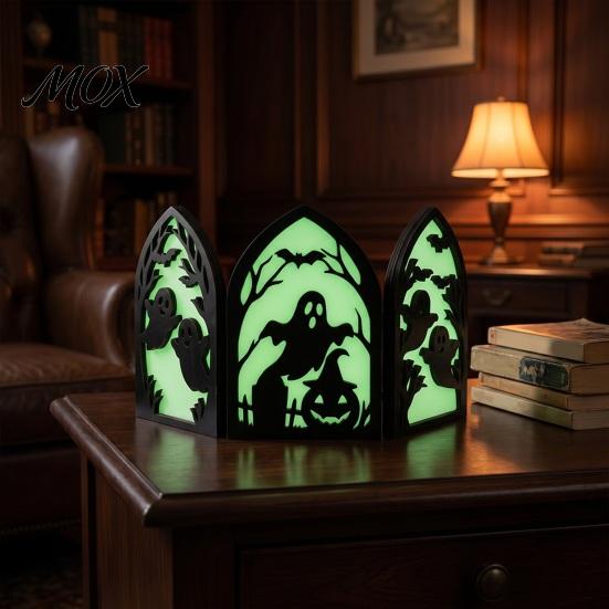 Halloween Wooden Ornaments Screen Ornaments, Glow in The Dark Gothic Arch No Assembly Decor, Atmosphere Supplies for Home Tabletop Party Decorations