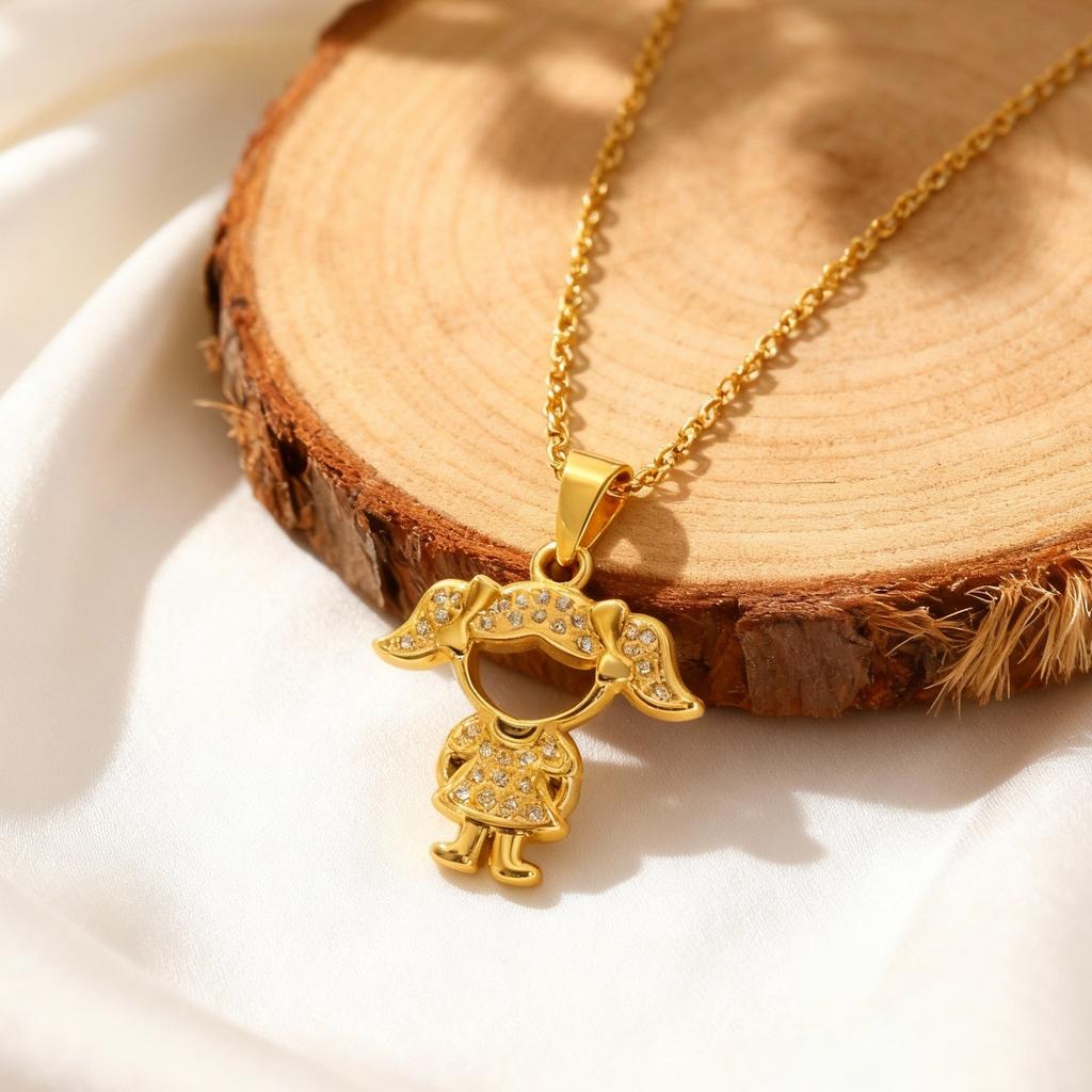 Stainless Steel White Zircon Girls Pendant for Women Gold Plated Link Chain Necklaces Chic Jewelry Gift