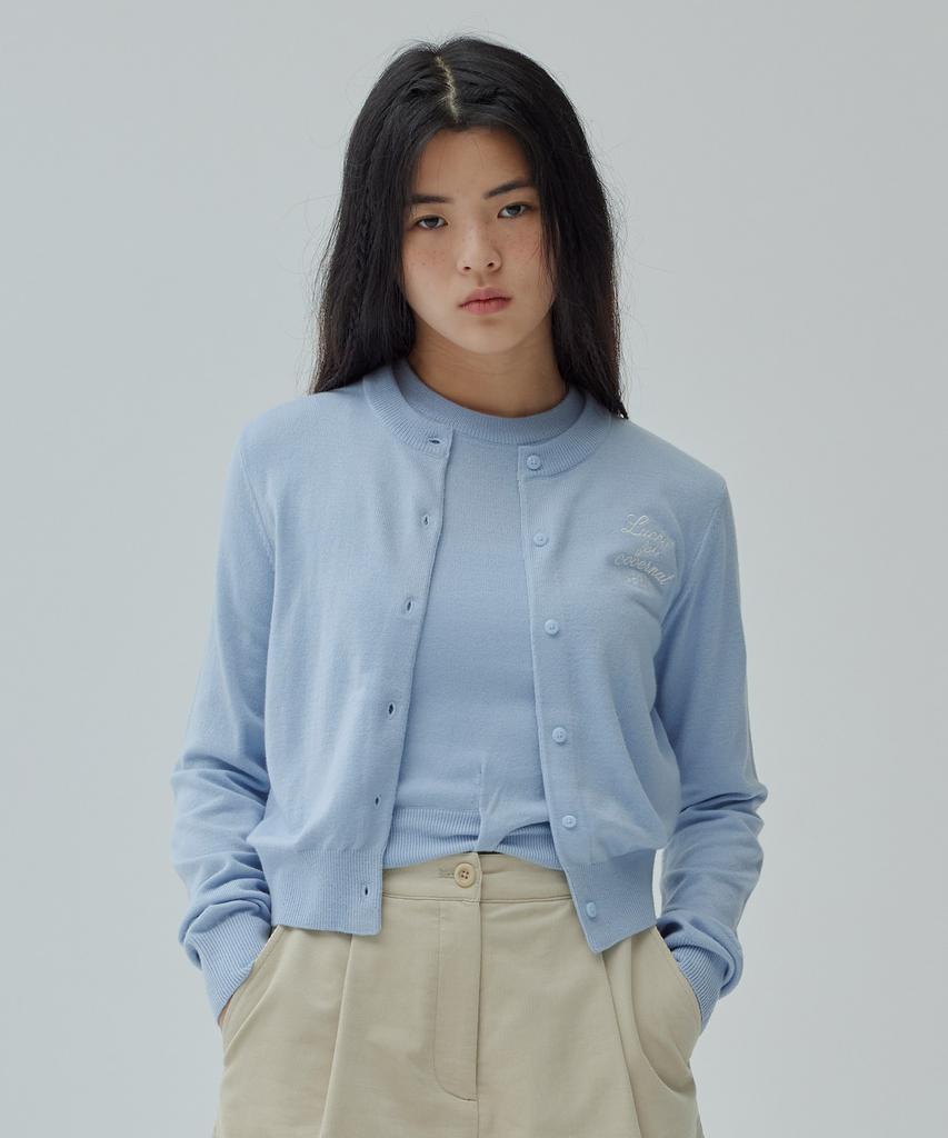 COVERNAT WOMAN Basic Round Wool Knit Cardigan Light Blue