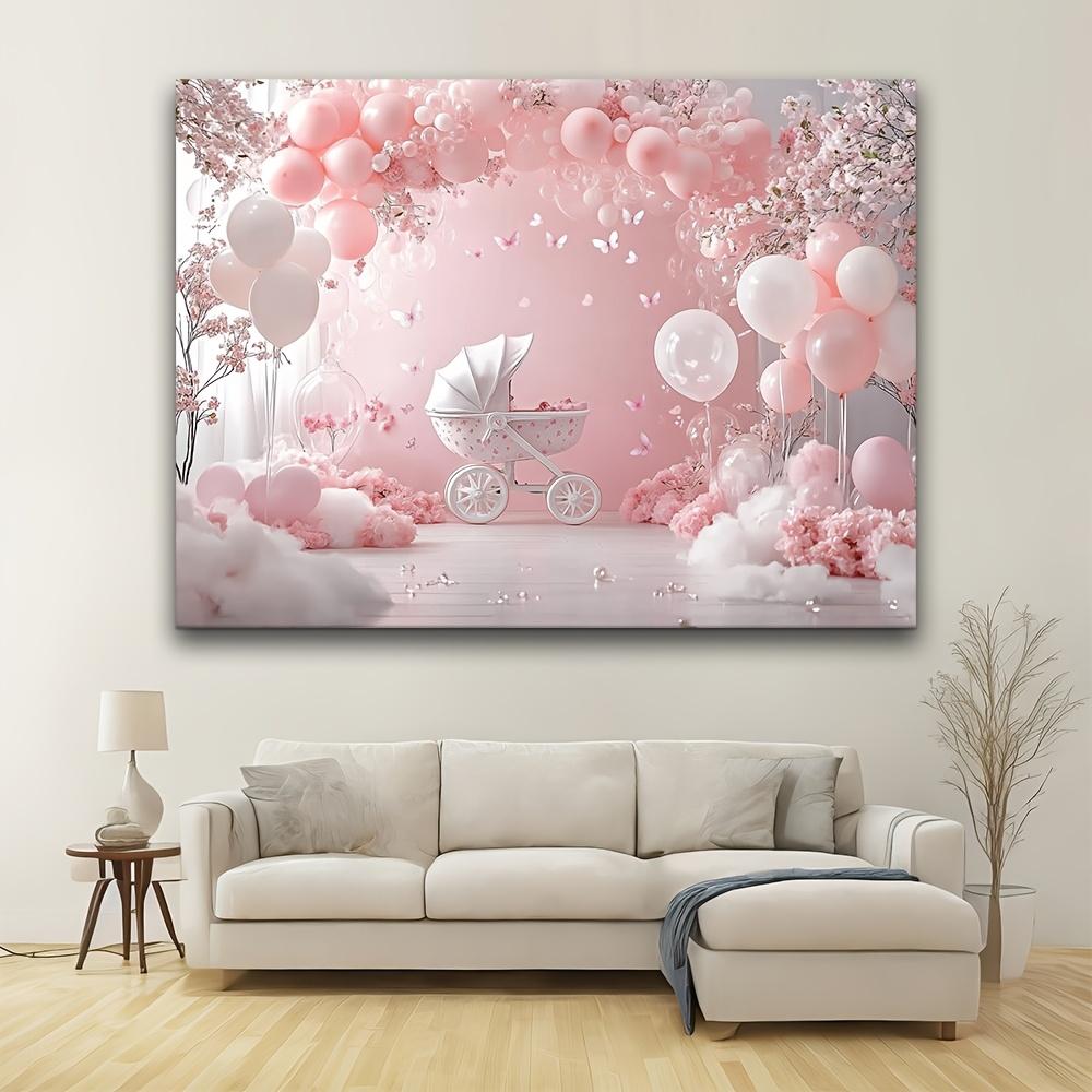 1 Piece of an Imaginative Pink Balloon and Floral Theme Newborn Party Backdrop Banner | Made of Polyester Material