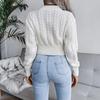 GMXIA Dames Mode Casual Effen Kleur Herfst Winter Lange Mouw Ronde Hals Slanke Gedraaide Taille Gebreide Crop Trui