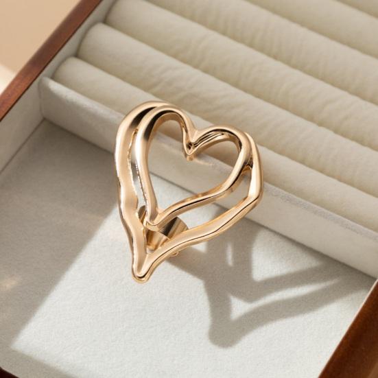Big Love Ring Double-layered Exaggerated Style Hollow Heart Shape Solid Color Liquid Alloy Smooth Club Party Index Finger Ring Lady Jewelry