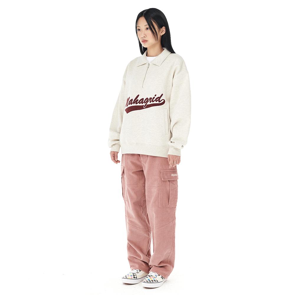 MAHAGRID Script Logo Half Zip Sweatshirt Oatmeal(Mg2Dfmm461A)