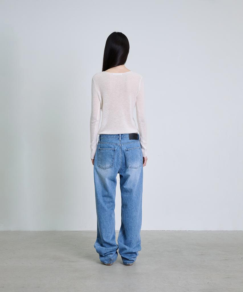 Deoaeteus Alpaca Wool Sheer Boatneck Pullover_Ivory